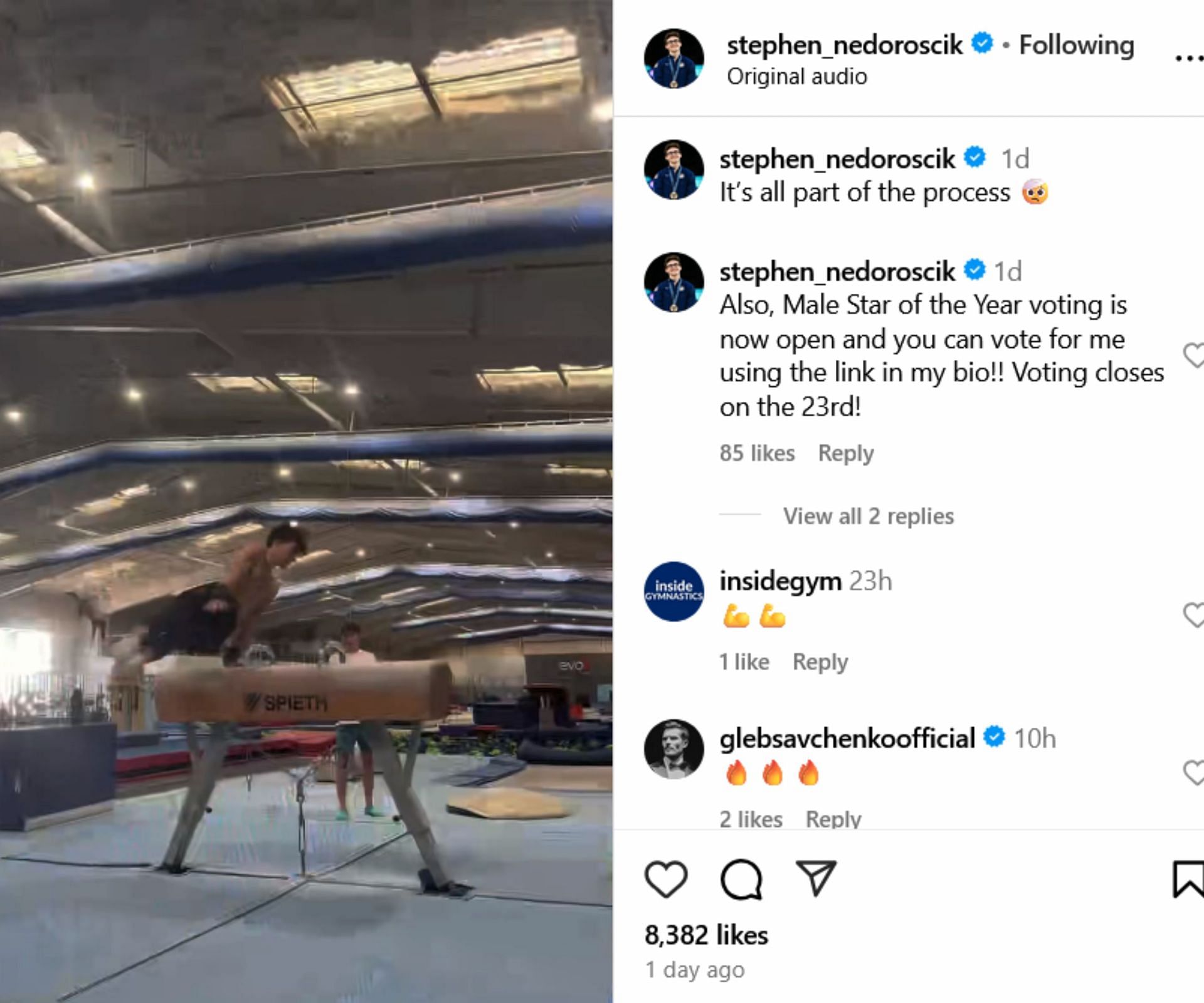 Screenshot of Stephen Nedoroscik’s comment. Credits - IG/ @stephen_nedoroscik
